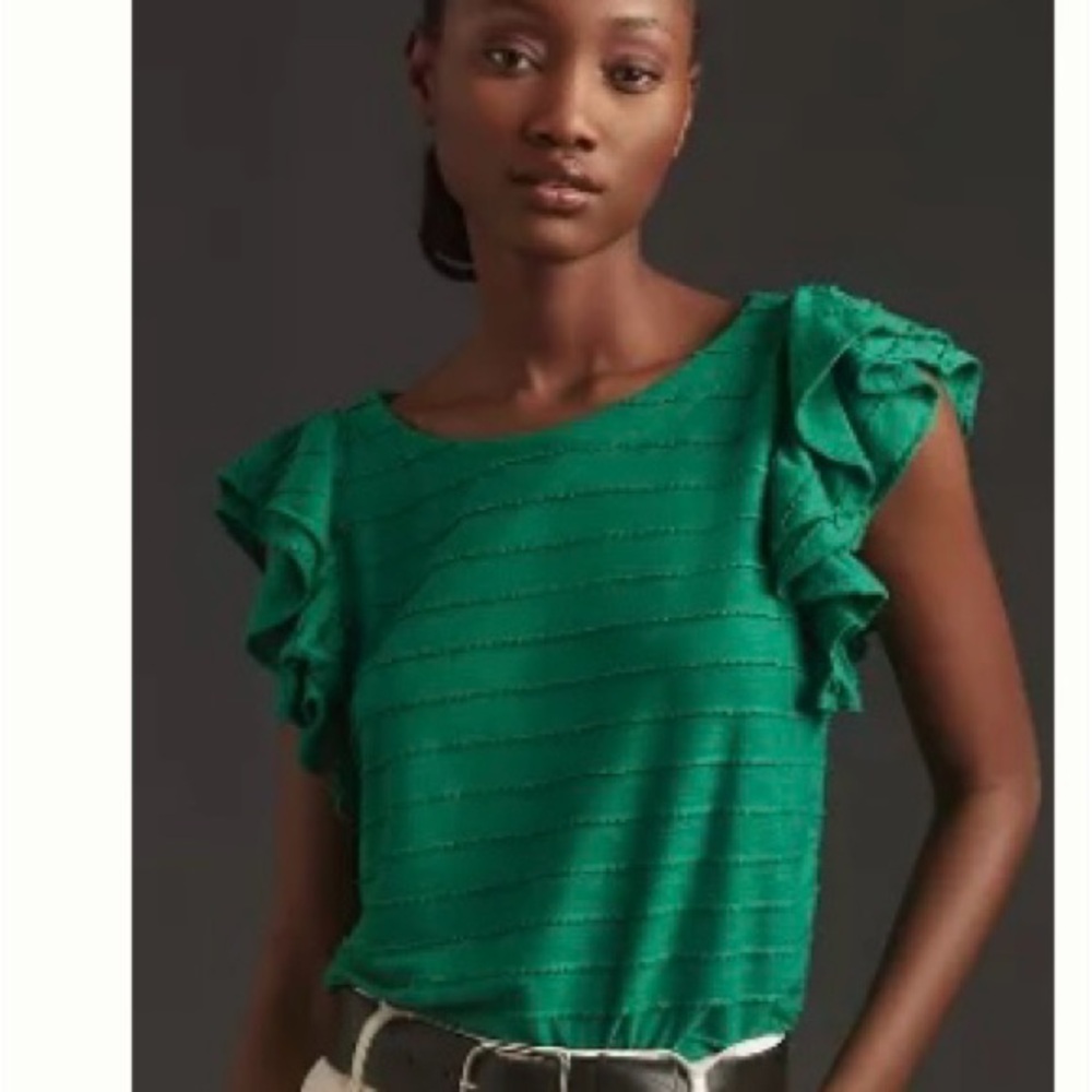 Anthropologie Flutter Sleeve Top Green Size 2XL